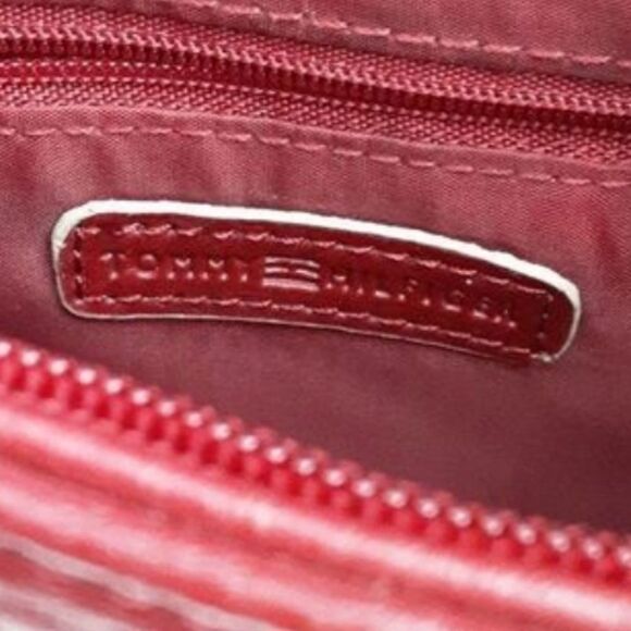 Tommy Hilfiger Handbag Studded Embroidered Leather Strap Tasseled Red - Picture 4 of 14